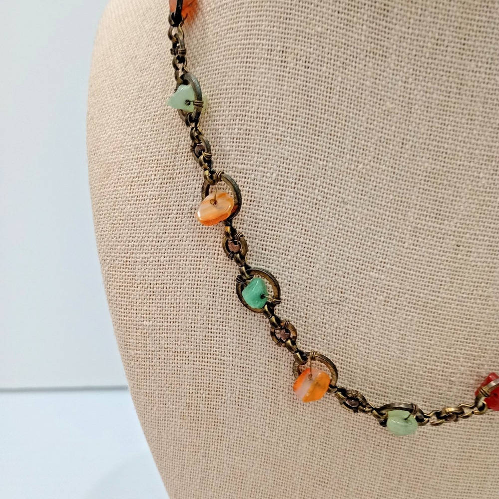Axcess (Liz Claiborne) XC Artisan Multi Color Stone Necklace Bronze Tone 16–18" - Picture 3 of 8